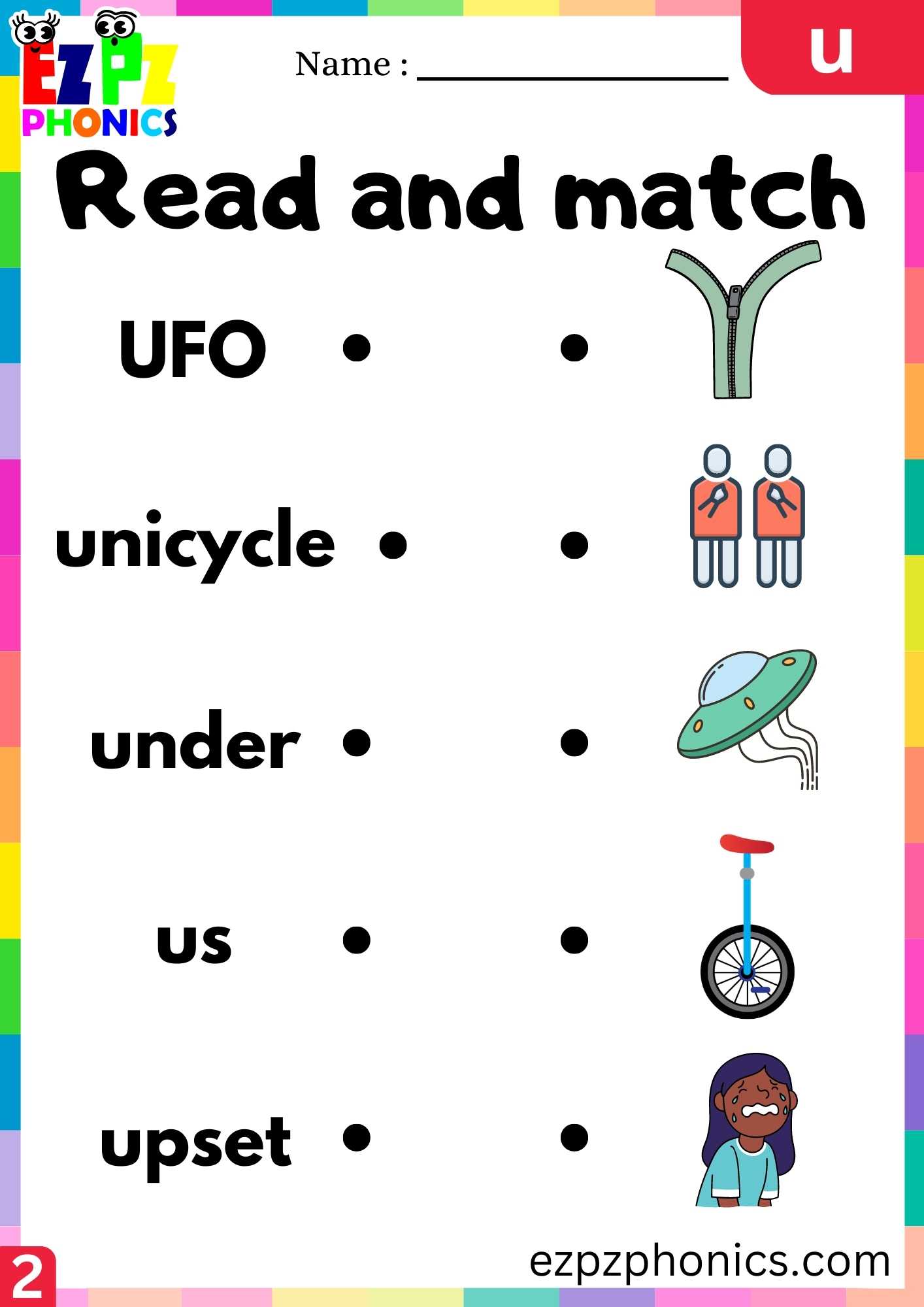 Group2 Letter U Read And Match Beginning Sounds Worksheet